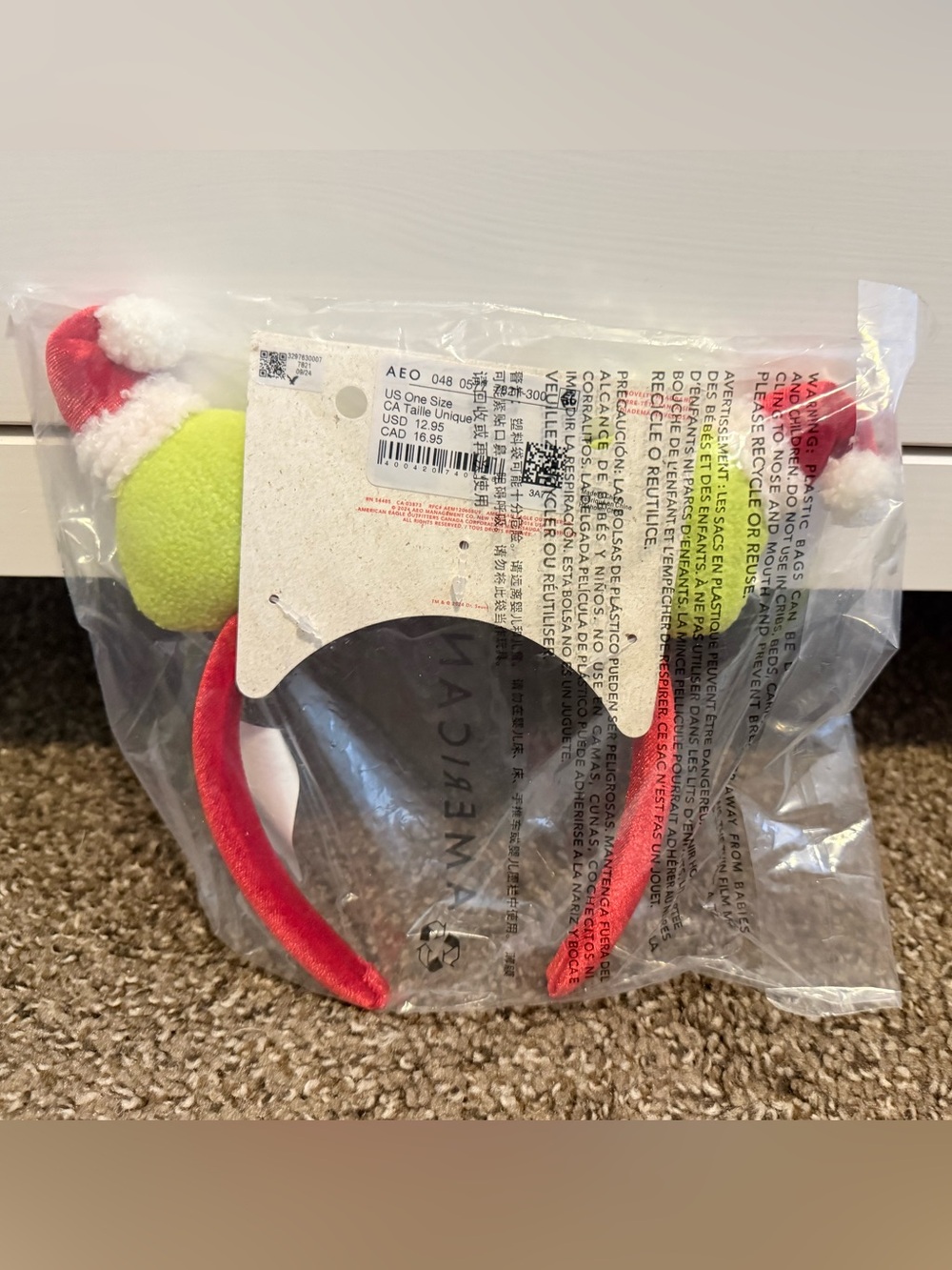 Grinch American Eagle Outfitters Red Headband with Green Plush Character Ears - Picture 2 of 2